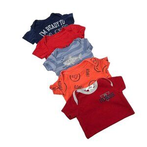 Baby Boys - 5 Body Suits - Navy Blue, Red, Orange, Burgundy, Blue, - Size 0-3 M‎